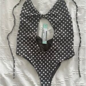 San Lorenzo Brown and White Polka Dot One Piece Swimsuit